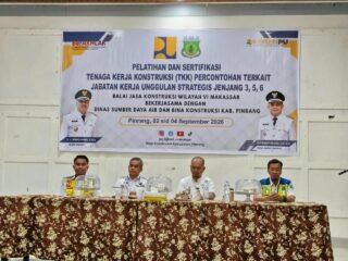 Wakil Bupati Pinrang Buka Pelatihan dan Sertifikasi TKK, di Aula MS Hotel.